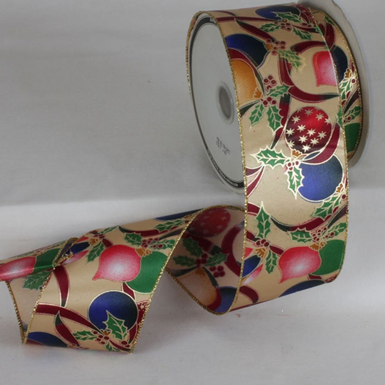The Ribbon People Ivory and Gold Ornaments Christmas Wired Craft Ribbon 3" x 20 Yards
